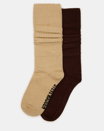 2 PACK RIB SLOUCH SOCKS TAN MULTI Women's Ribbed Quarter Socks Steve Madden TAN MULTI