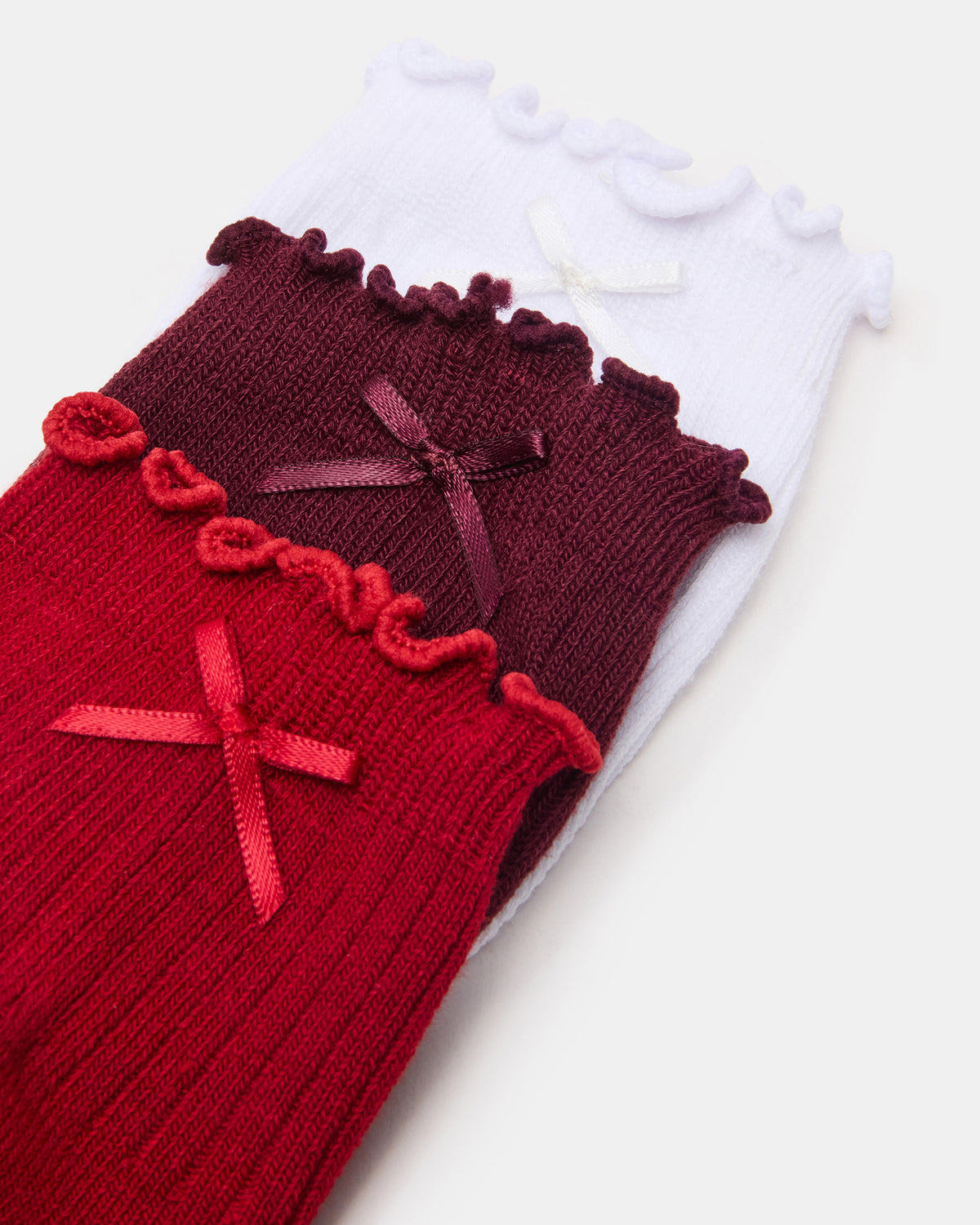 3 PACK MELODY LETTUCE EDGE BOW SOCKS RED MULTI Women's Bow Anklet Socks Steve Madden RED MULTI