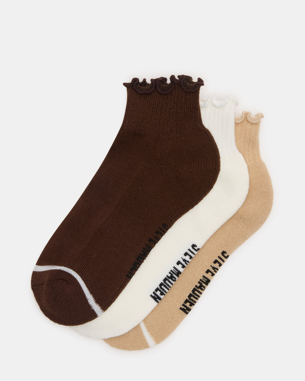CHEER 3 PACK LETTUCE EDGE SOCKS Brown Women's Anklet Socks Steve Madden BROWN
