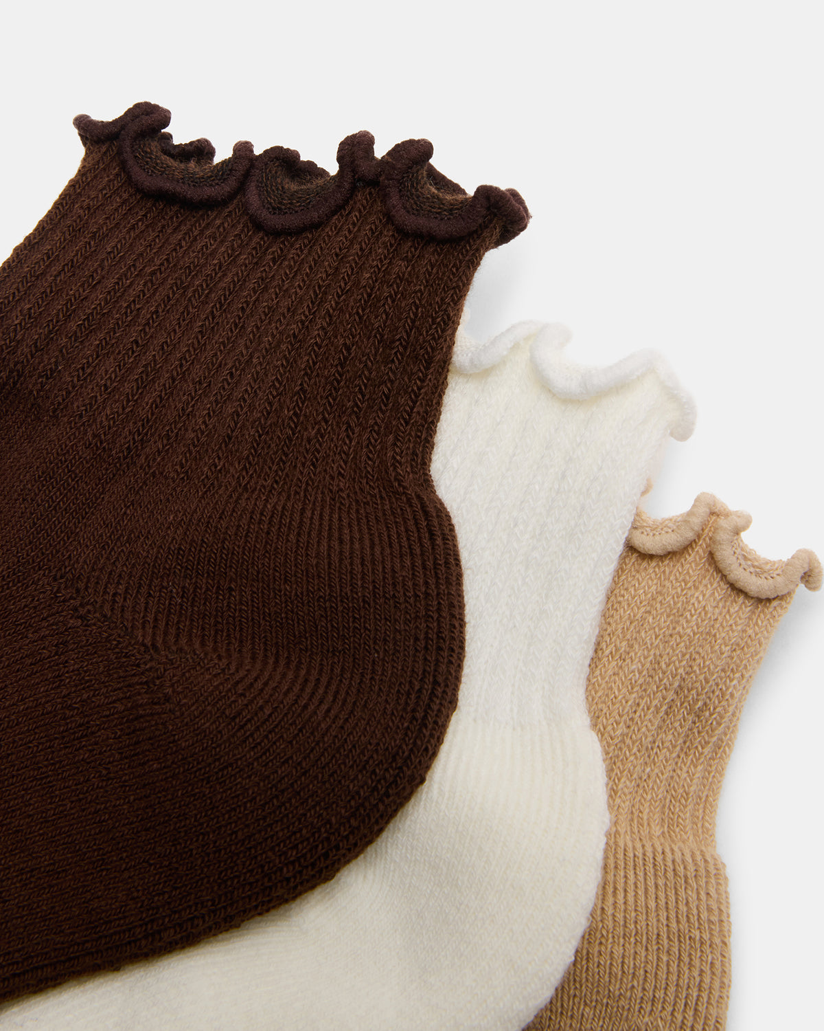 CHEER 3 PACK LETTUCE EDGE SOCKS Brown Women's Anklet Socks Steve Madden BROWN