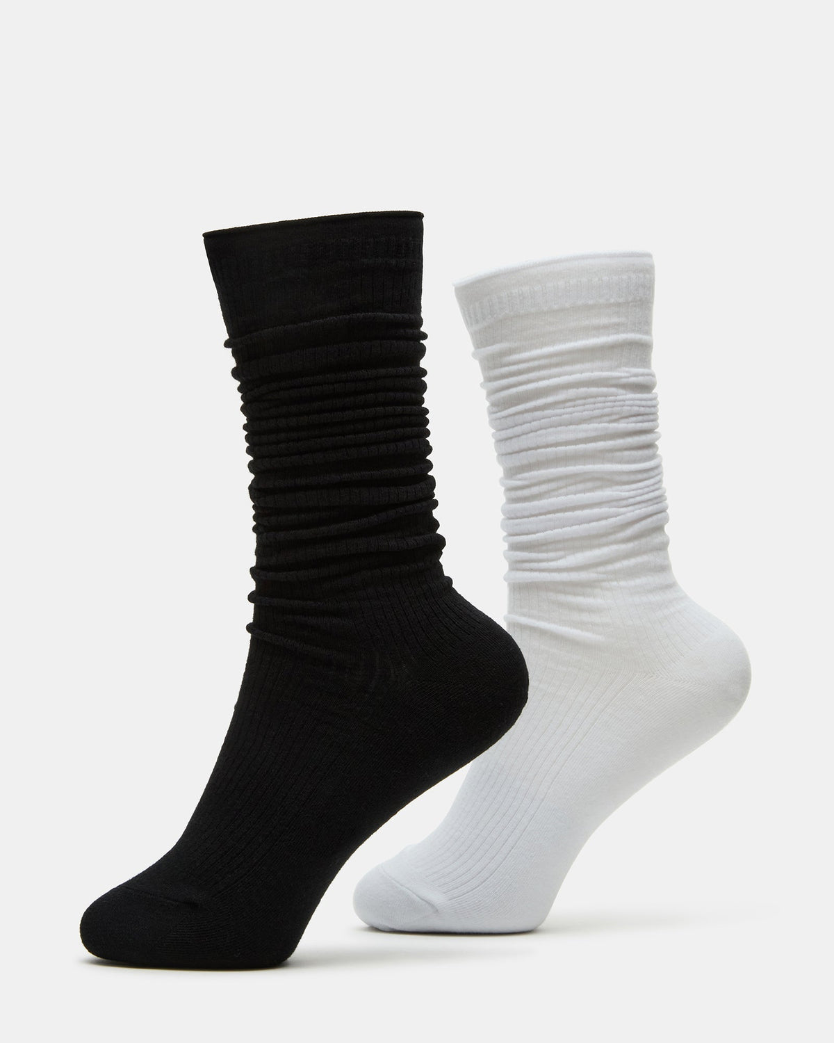 2 PACK SLOUCHY CREW SOCKS BLACK WHITE Scrunch Socks Steve Madden BLACK WHITE
