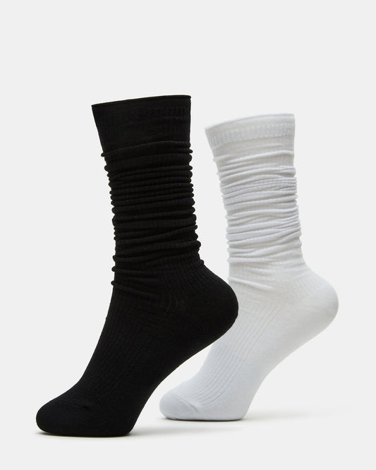 2 PACK SLOUCHY CREW SOCKS BLACK WHITE Scrunch Socks Steve Madden BLACK WHITE