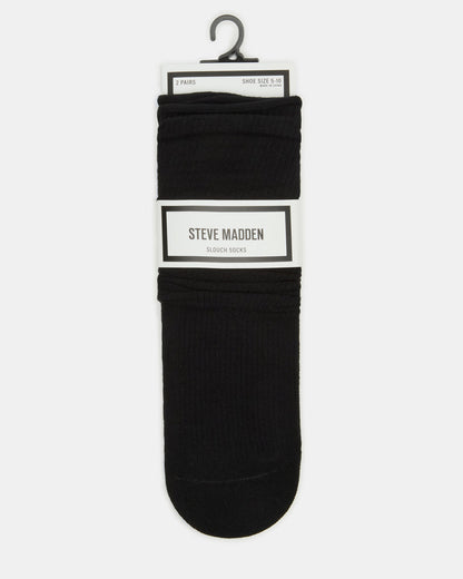 2 PACK SLOUCHY CREW SOCKS BLACK WHITE Scrunch Socks Steve Madden BLACK WHITE