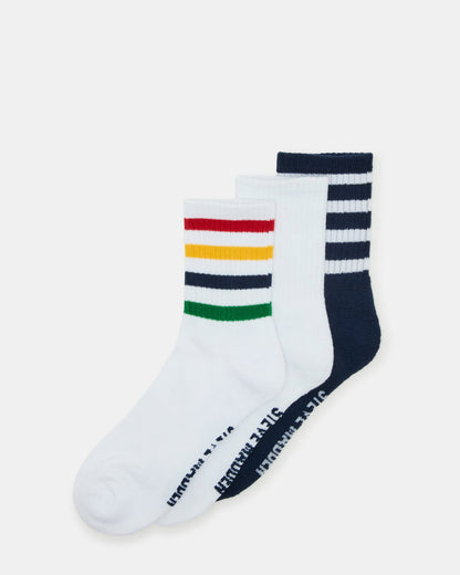 3 Pack Striped Crew Socks Women's White Multi Steve Madden WHITE MULTI