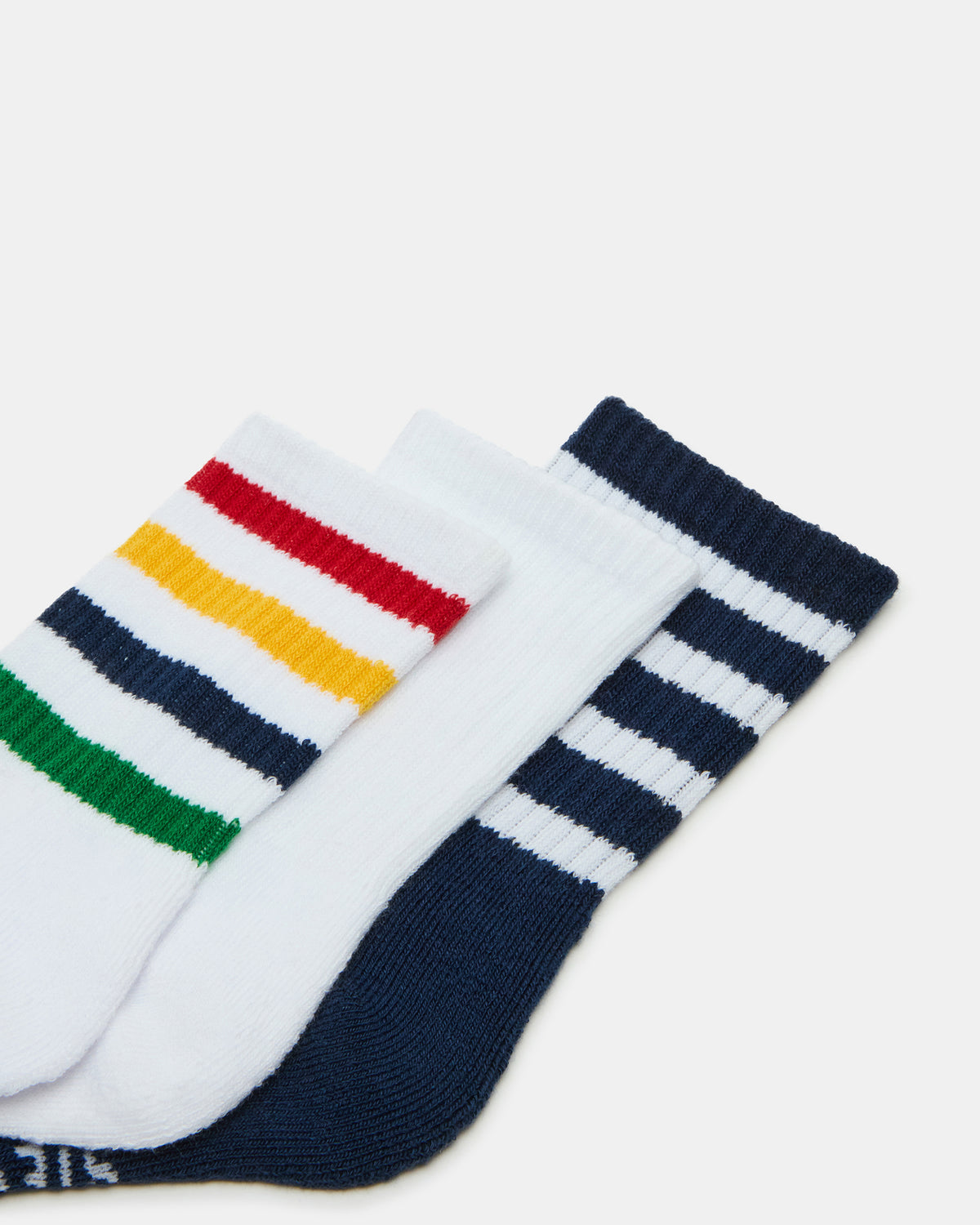 3 Pack Striped Crew Socks Women's White Multi Steve Madden WHITE MULTI