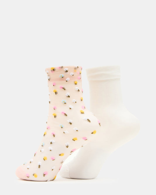 2 WILDFLOWER PACK TULLE SOCKS BLUSH Women's Anklet Socks Steve Madden BLUSH