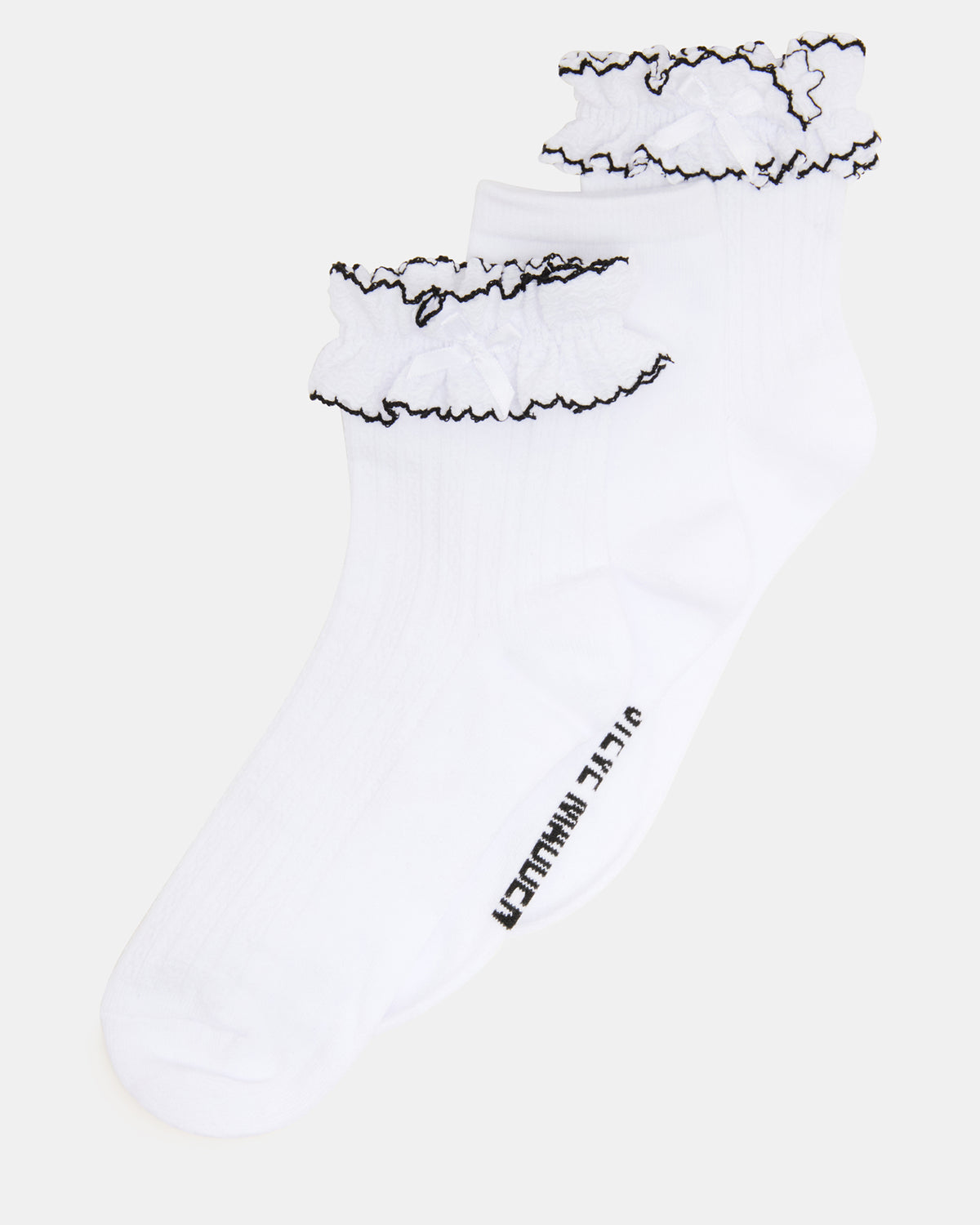 2 PACK AVA RUFFLE SOCKS WHITE Women's Double Ruffle Edge Anklet Socks Steve Madden WHITE