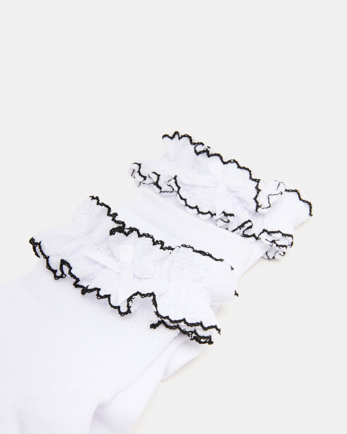 2 PACK AVA RUFFLE SOCKS WHITE Women's Double Ruffle Edge Anklet Socks Steve Madden WHITE