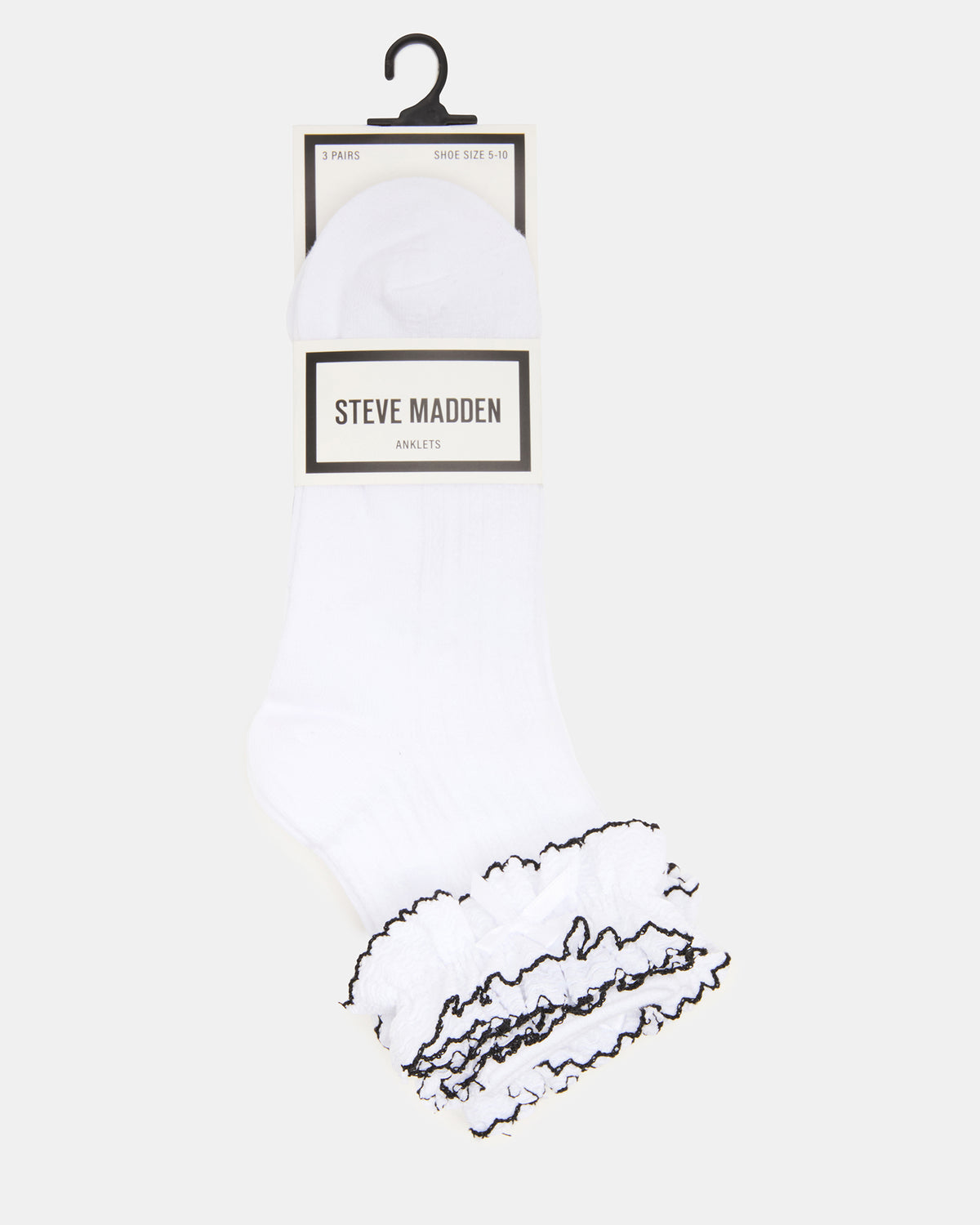 2 PACK AVA RUFFLE SOCKS WHITE Women's Double Ruffle Edge Anklet Socks Steve Madden WHITE
