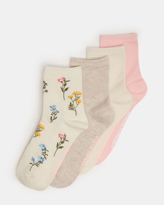 4 BLOOM PACK FLOWER SOCKS IVORY MULTI Women's Anklet Socks Steve Madden IVORY MULTI