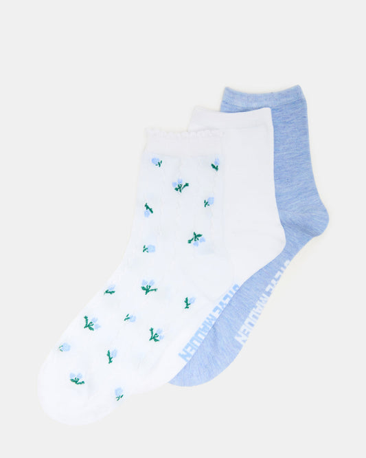 3 SPRING PACK FLOWER SOCKS WHITE MULTI Steve Madden WHITE MULTI