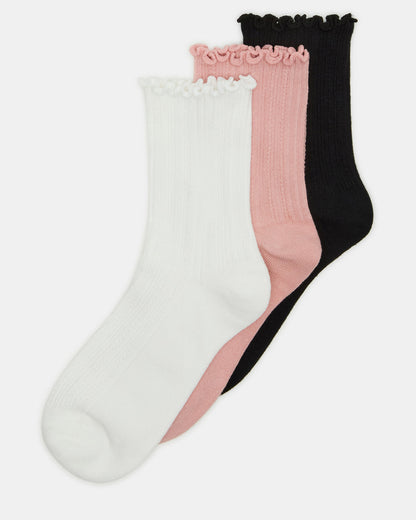 3 Pack Lettuce Edge Ribbed Women's Anklet Socks Multi Steve Madden WHITE MULTI