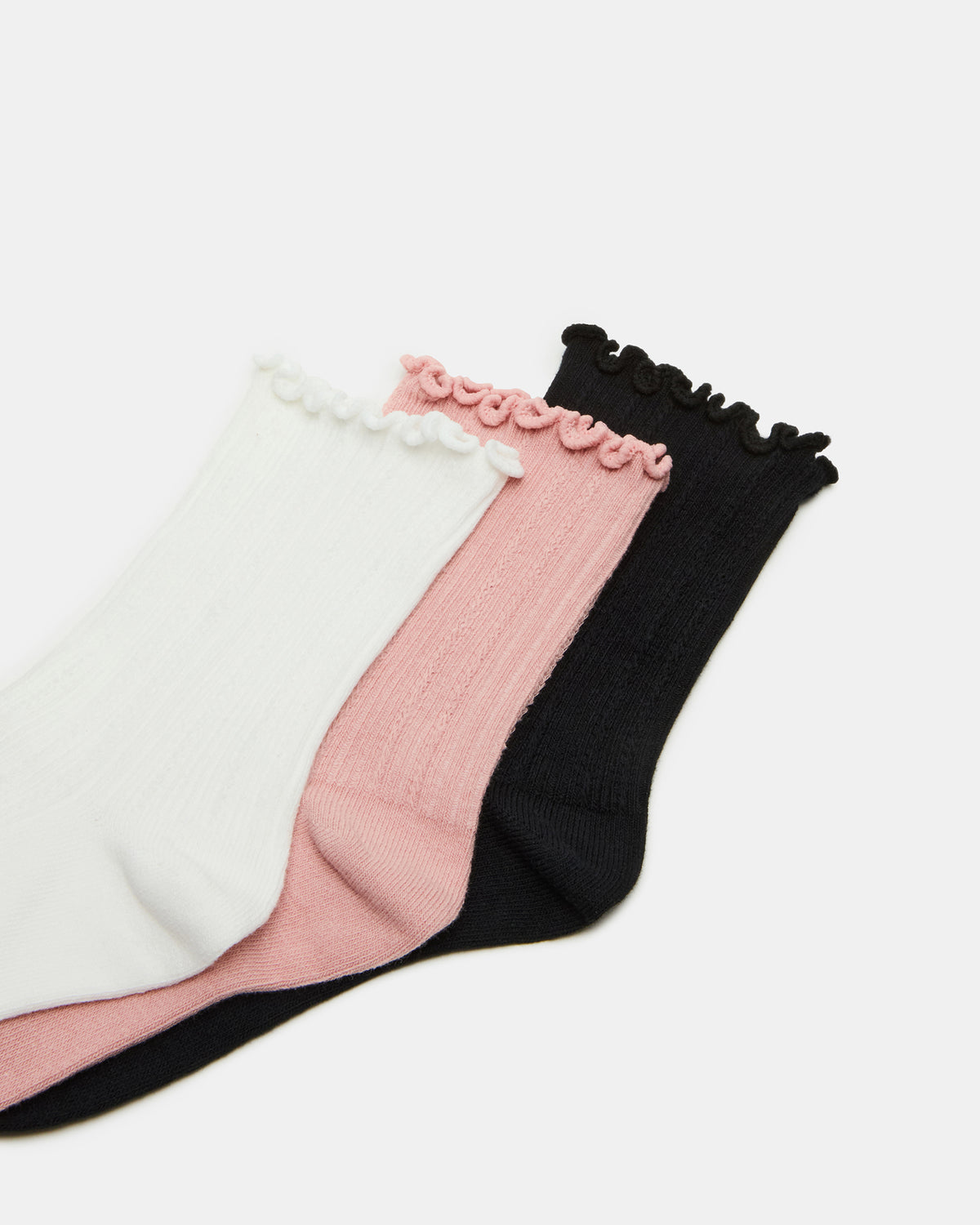 3 Pack Lettuce Edge Ribbed Women's Anklet Socks Multi Steve Madden WHITE MULTI