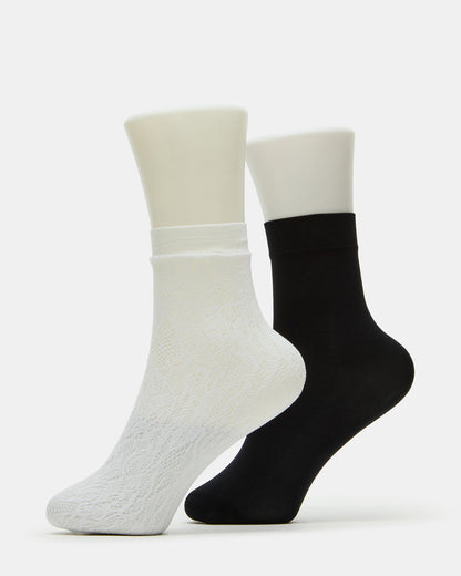 2 Pack Lace Anklet Women's Quarter Socks White Steve Madden WHITE