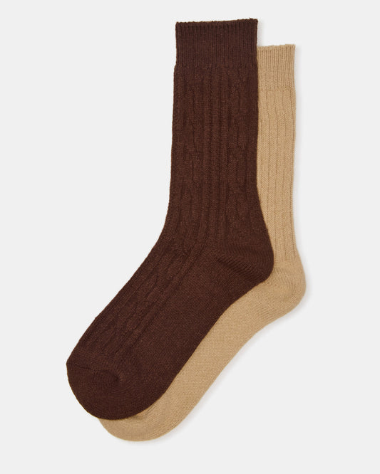 2 PACK CABLE TEXTURE BOOT SOCKS BROWN Women's Textured Quarter Book Socks Steve Madden BROWN