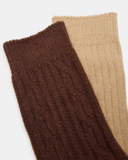 2 PACK CABLE TEXTURE BOOT SOCKS BROWN Women's Textured Quarter Book Socks Steve Madden BROWN