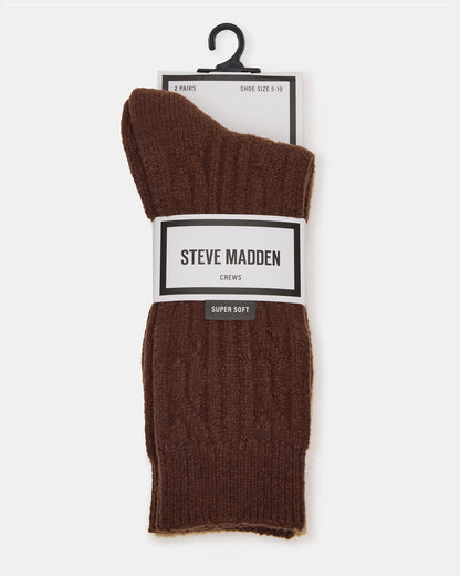 2 PACK CABLE TEXTURE BOOT SOCKS BROWN Women's Textured Quarter Book Socks Steve Madden BROWN