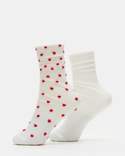 2 Pack Heart Sheer Tulle Women's Anklet Socks White Steve Madden WHITE