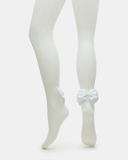 BRIDAL BOW TIGHTS Sheer White Women's Footed Tights Steve Madden WHITE