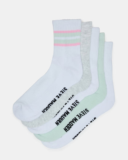 5 PACK STRIPED SOCKS White Multi Women's Stripe Athletic Socks Steve Madden WHITE MULTI