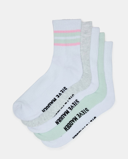 5 PACK STRIPED SOCKS White Multi Women's Stripe Athletic Socks Steve Madden WHITE MULTI