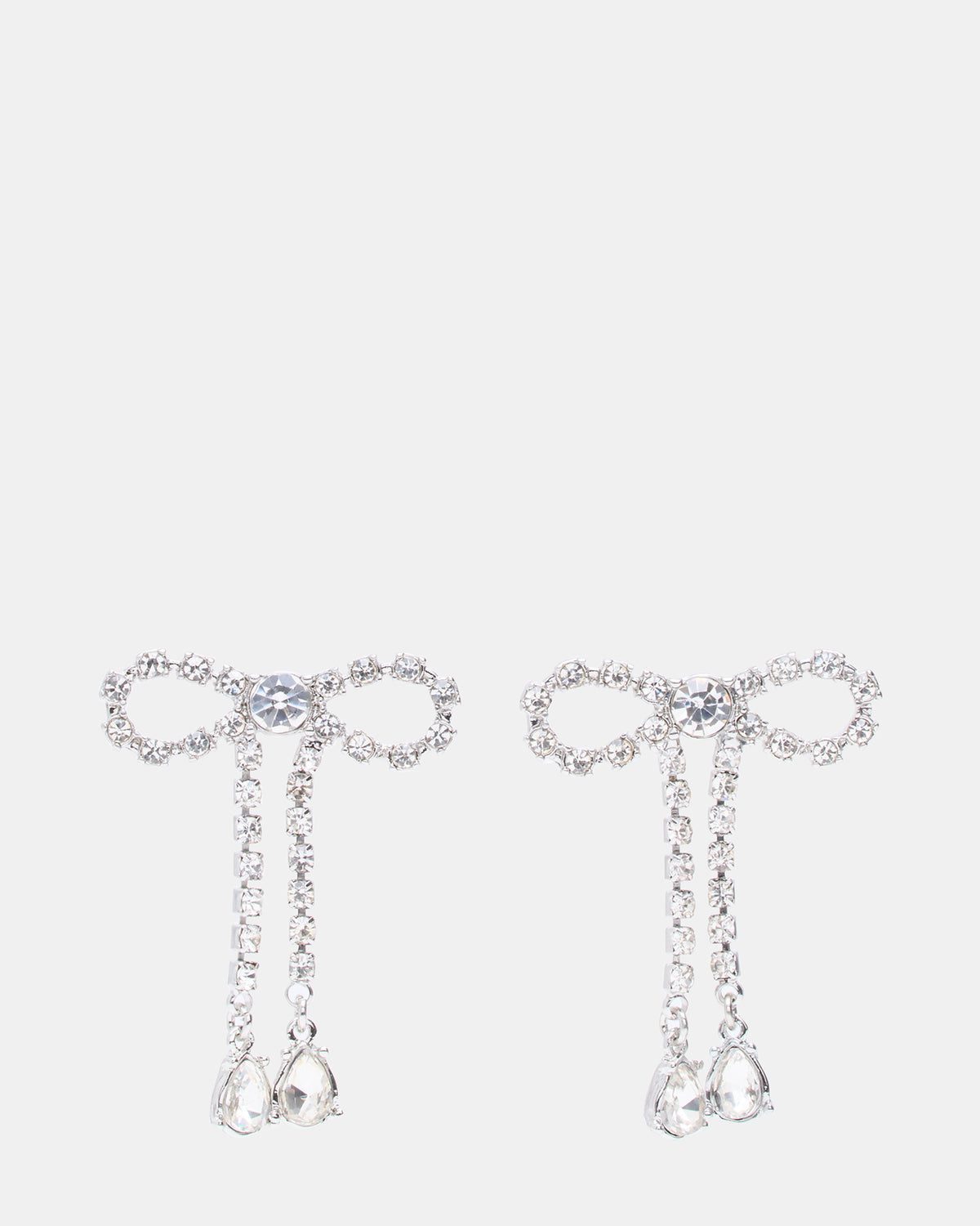 RHINESTONE BOW EARRINGS SILVER Women's Embellished Bow Post-Back Earrings Steve Madden SILVER