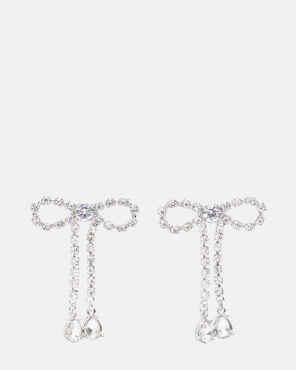 RHINESTONE BOW EARRINGS SILVER Women's Embellished Bow Post-Back Earrings Steve Madden SILVER