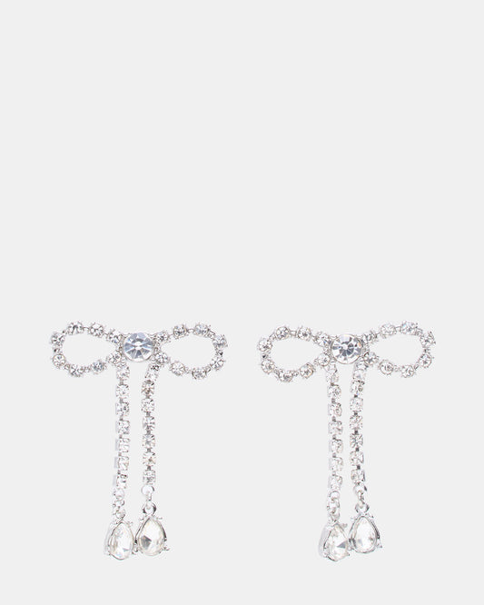 RHINESTONE BOW EARRINGS SILVER Women's Embellished Bow Post-Back Earrings Steve Madden SILVER