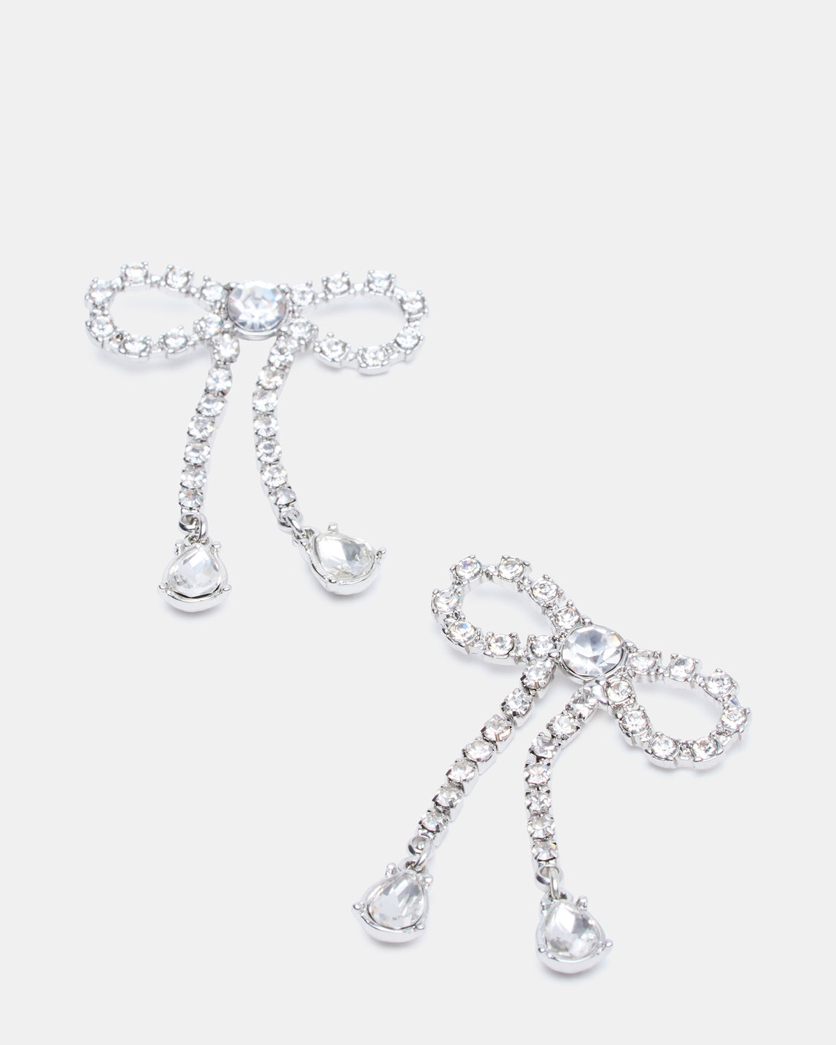 RHINESTONE BOW EARRINGS SILVER Women's Embellished Bow Post-Back Earrings Steve Madden SILVER