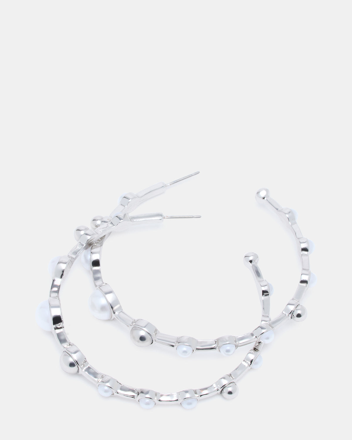 PEARL HOOP EARRINGS SILVER Women's Pearl Embellished Hoop Earrings Steve Madden SILVER