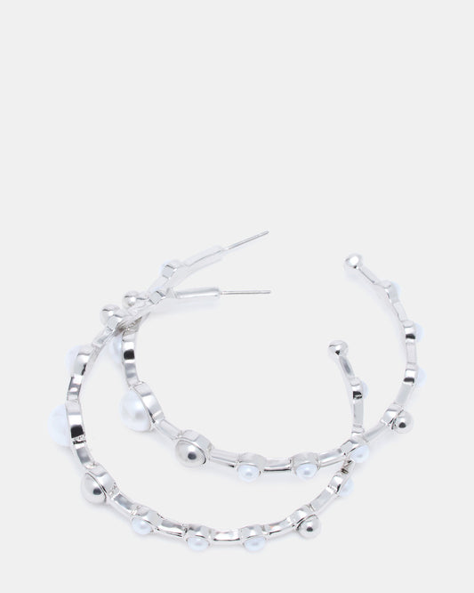 PEARL HOOP EARRINGS SILVER Women's Pearl Embellished Hoop Earrings Steve Madden SILVER