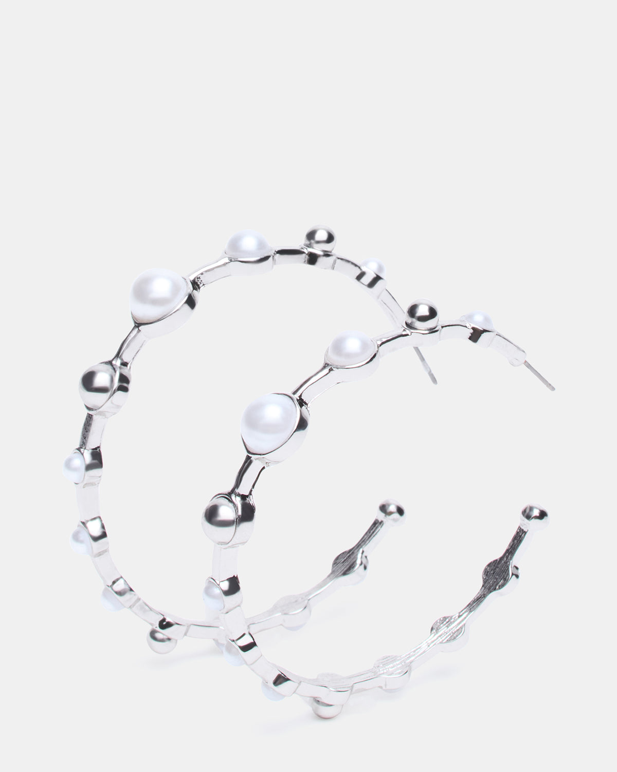 PEARL HOOP EARRINGS SILVER Women's Pearl Embellished Hoop Earrings Steve Madden SILVER