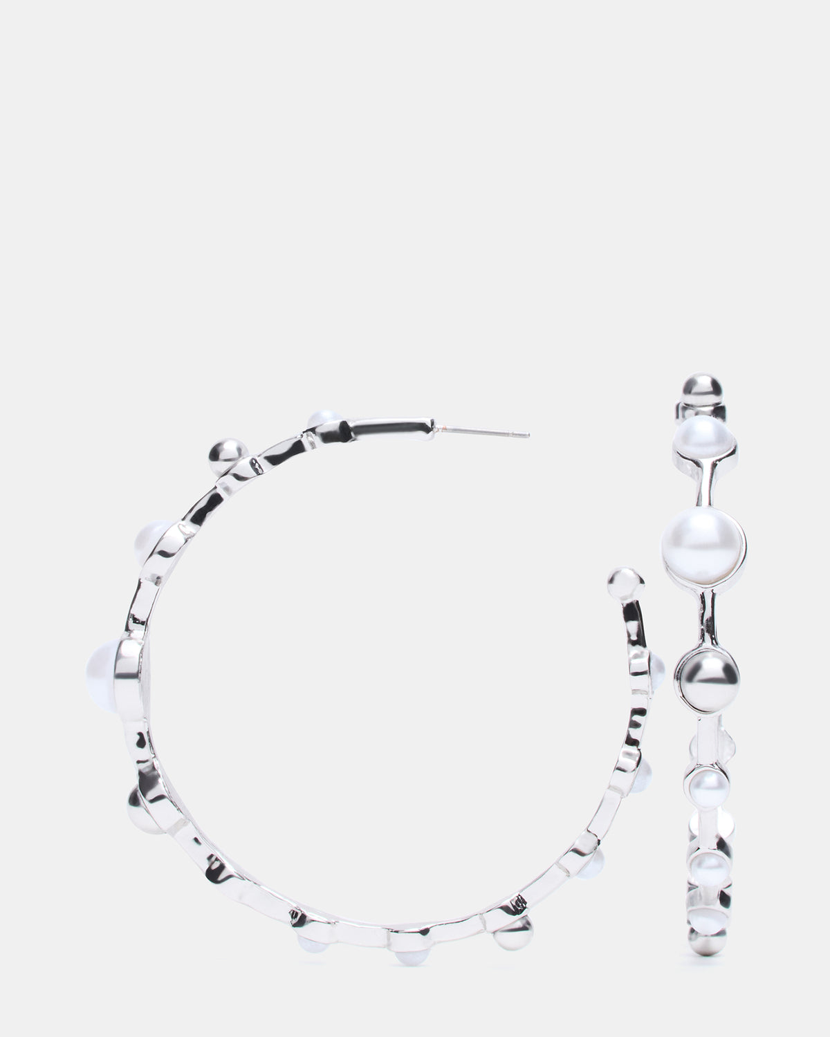 PEARL HOOP EARRINGS SILVER Women's Pearl Embellished Hoop Earrings Steve Madden SILVER