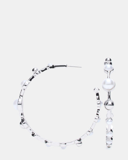 PEARL HOOP EARRINGS SILVER Women's Pearl Embellished Hoop Earrings Steve Madden SILVER