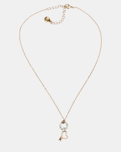 TWO TONE KNOT HEART PENDANT Necklace Double Knot Chain Necklace Steve Madden GOLD