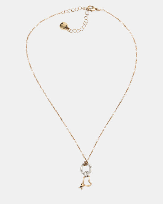 TWO TONE KNOT HEART PENDANT Necklace Double Knot Chain Necklace Steve Madden GOLD