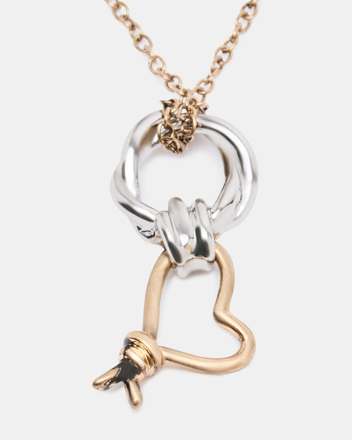 TWO TONE KNOT HEART PENDANT Necklace Double Knot Chain Necklace Steve Madden GOLD