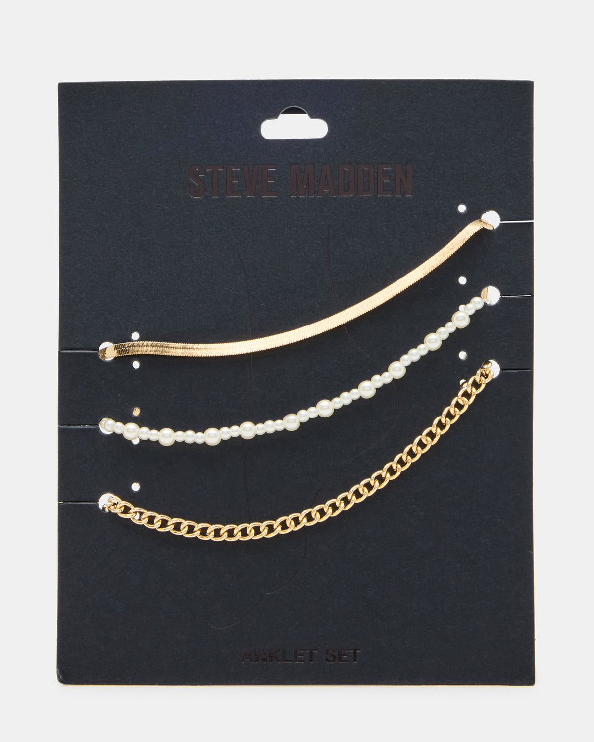3-PIECE CHAIN ANKLET SET Women's Gold Chain Pearl Embellished Anklet Set Steve Madden GOLD