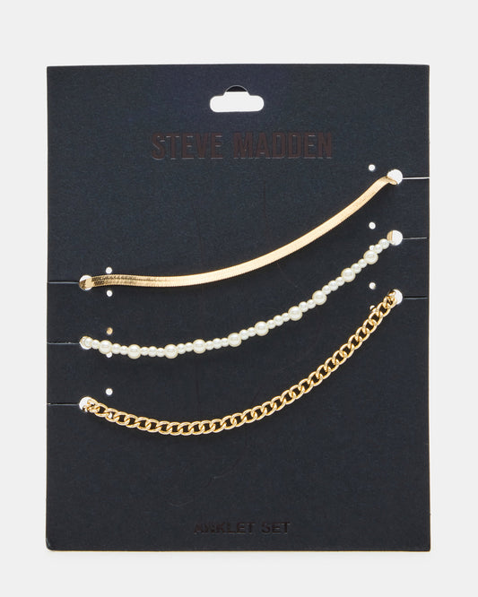 3-PIECE CHAIN ANKLET SET Women's Gold Chain Pearl Embellished Anklet Set Steve Madden GOLD