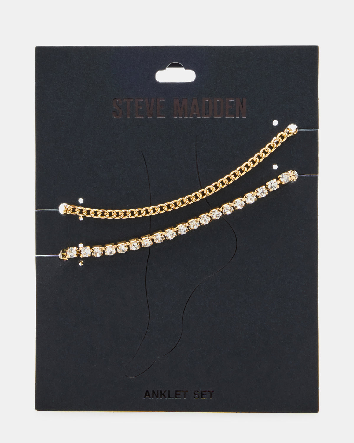 2-PIECE RHINESTONE CHAIN ANKLET SET Women's Pearl Embellished ChaiN Anklet Set Steve Madden GOLD