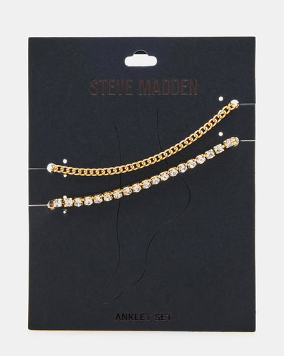 2-PIECE RHINESTONE CHAIN ANKLET SET Women's Pearl Embellished ChaiN Anklet Set Steve Madden GOLD