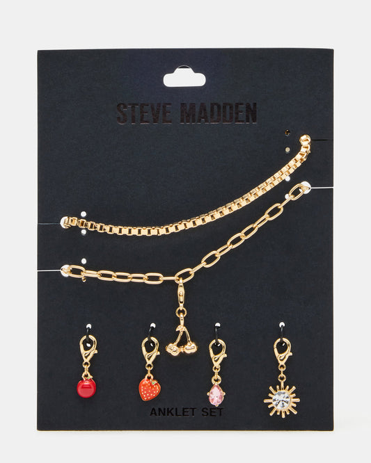 CHERRY CHARM ANKLET SET Women's Cherry Chain Multi Anklet Set Steve Madden GOLD MULTI