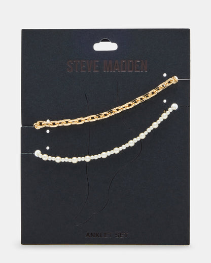 2-PIECE PEARL CHAIN ANKLET SET Women's Embellished Chain Anklet set Steve Madden GOLD