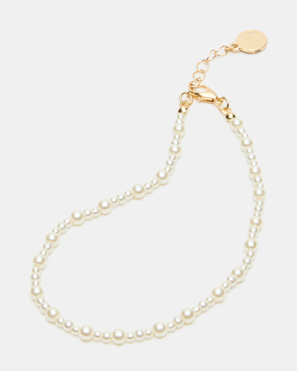 2-PIECE PEARL CHAIN ANKLET SET Women's Embellished Chain Anklet set Steve Madden GOLD