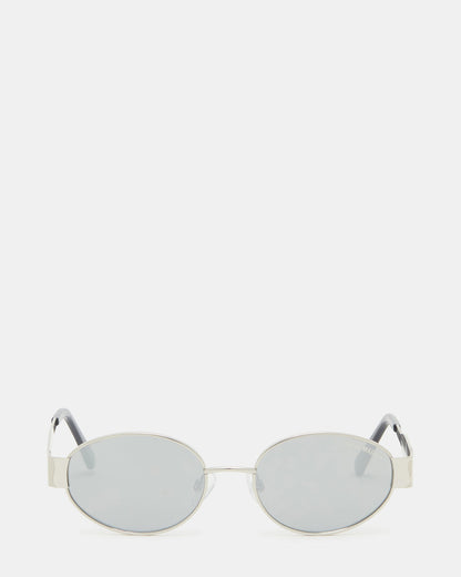 MYSTIE Shiny Silver Frame Oval Sunglasses Steve Madden SILVER