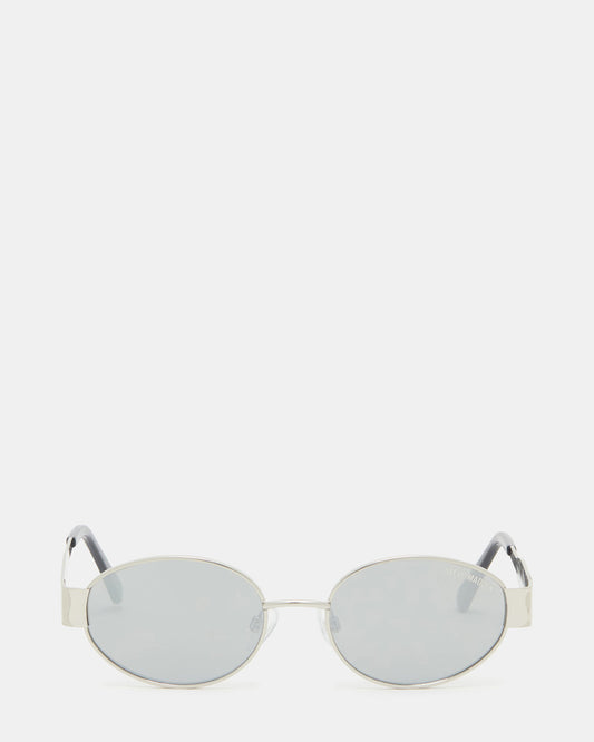 MYSTIE Shiny Silver Frame Oval Sunglasses Steve Madden SILVER