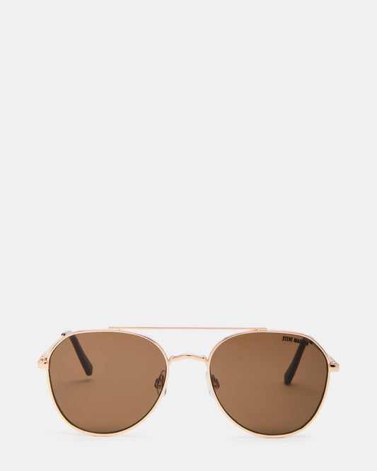 AYDIN Gold Solid Brown Gold Frame Sunglasses Steve Madden GOLD