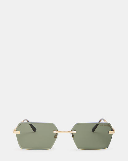 FINNIAN Gold Rectangle Green Solid Tortoise Sunglasses Steve Madden GOLD