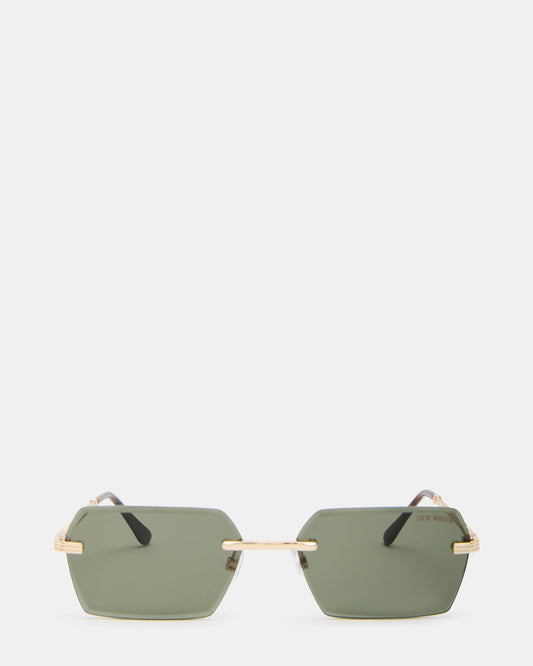 FINNIAN Gold Rectangle Green Solid Tortoise Sunglasses Steve Madden GOLD