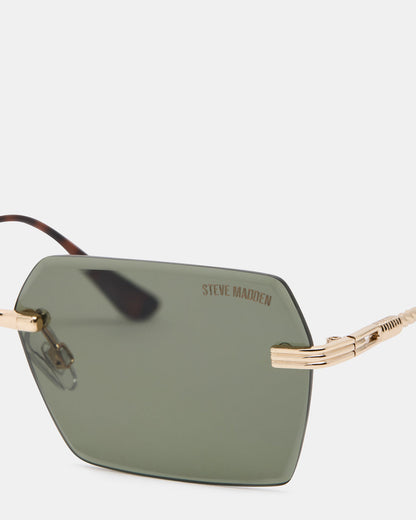 FINNIAN Gold Rectangle Green Solid Tortoise Sunglasses Steve Madden GOLD